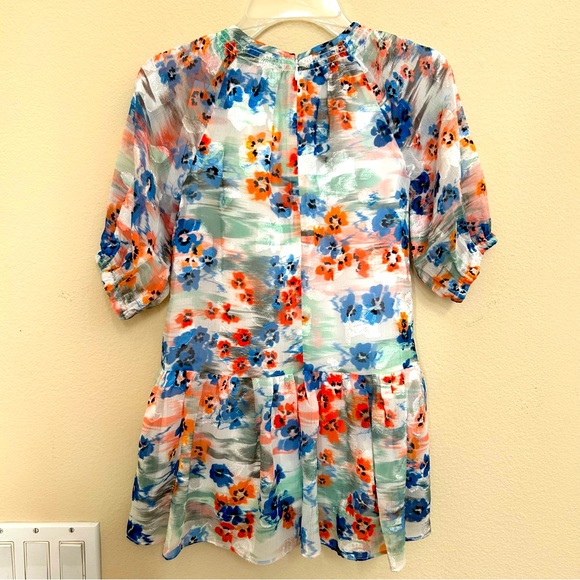 Tanya Taylor Girls Mini Eliza Dress Small NWT White Multi Floral Ruffle Hem - Picture 3 of 5